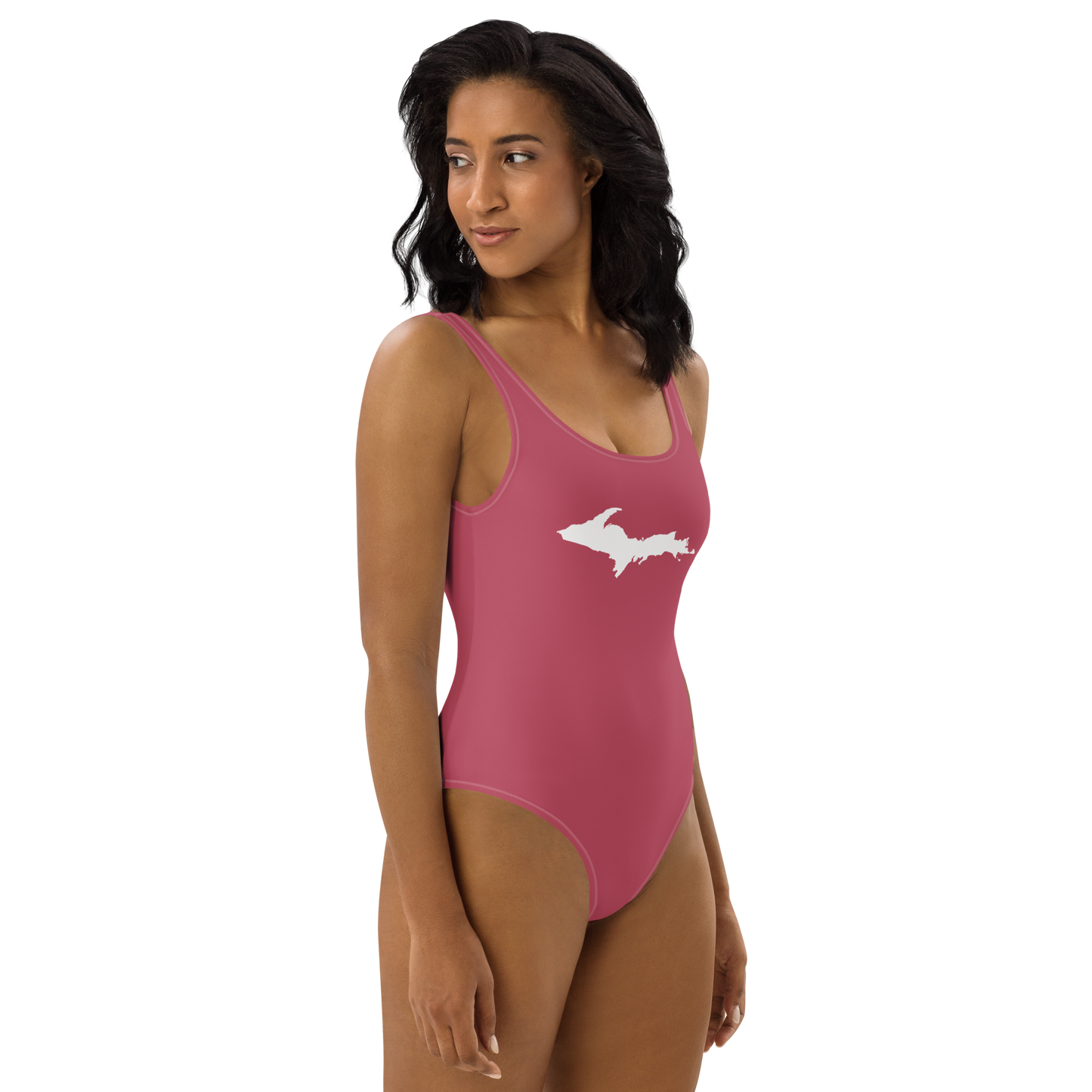 Michigan Upper Peninsula One-Piece Swimsuit (w/ UP Outline) | Popstar Pink