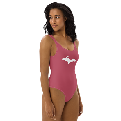 Michigan Upper Peninsula One-Piece Swimsuit (w/ UP Outline) | Popstar Pink