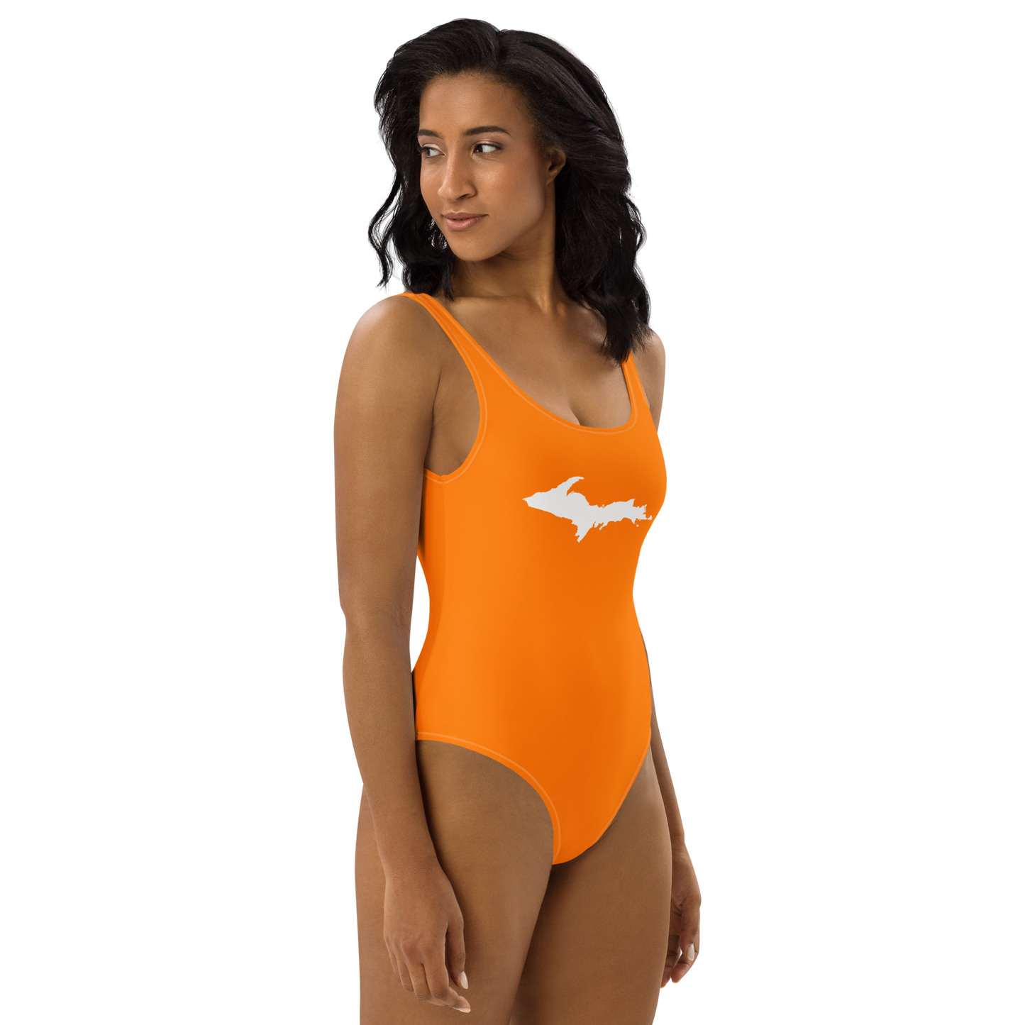 Michigan Upper Peninsula One-Piece Swimsuit (w/ UP Outline) | Safety Orange