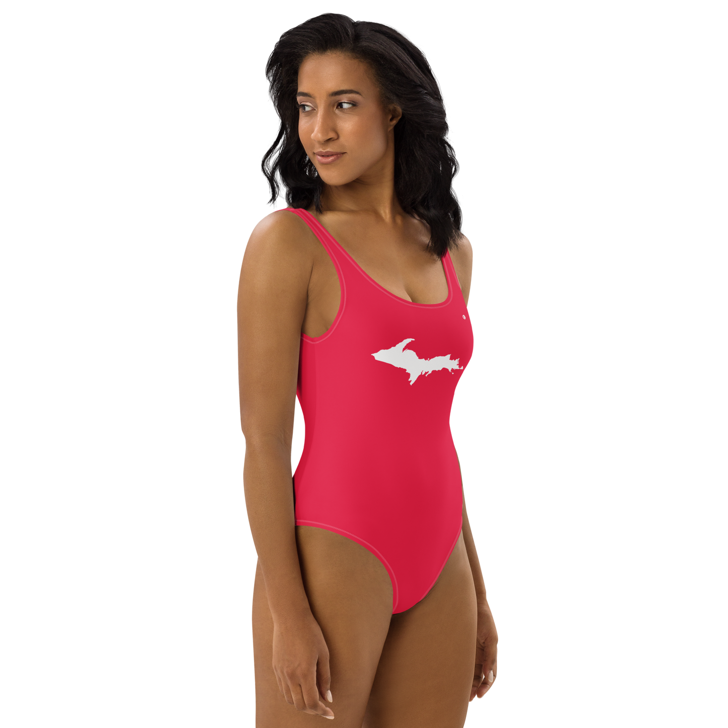 Michigan Upper Peninsula One-Piece Swimsuit (w/ UP Outline) | Lighthouse Red