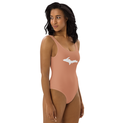 Michigan Upper Peninsula One-Piece Swimsuit (w/ UP Outline) | Copper Color