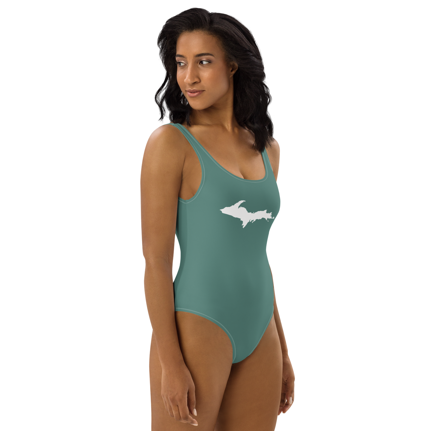 Michigan Upper Peninsula One-Piece Swimsuit (w/ UP Outline) | Copper Green