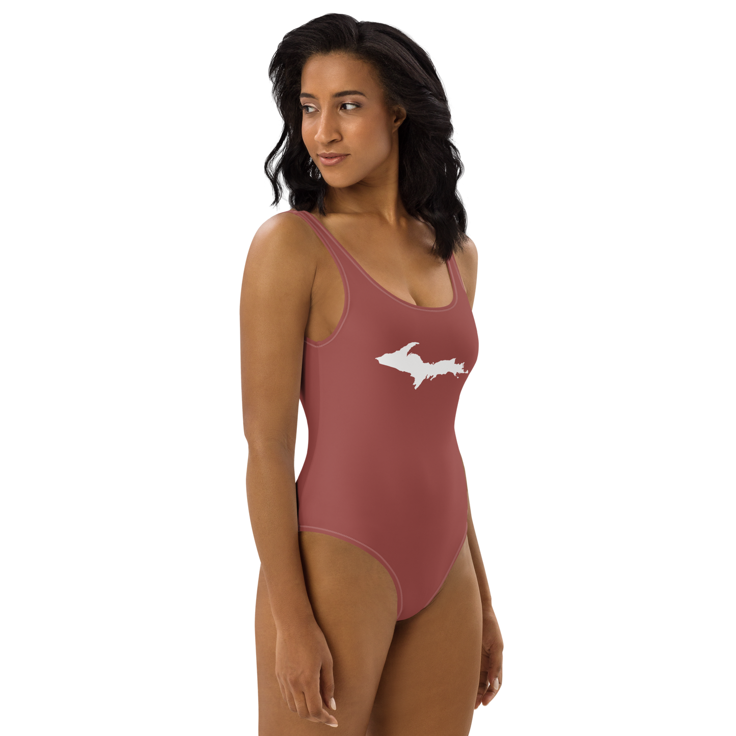 Michigan Upper Peninsula One-Piece Swimsuit (w/ UP Outline) | Ore Dock Red