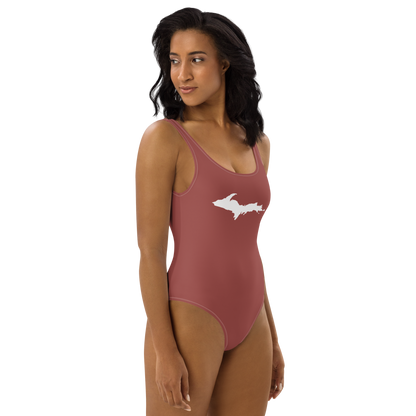 Michigan Upper Peninsula One-Piece Swimsuit (w/ UP Outline) | Ore Dock Red