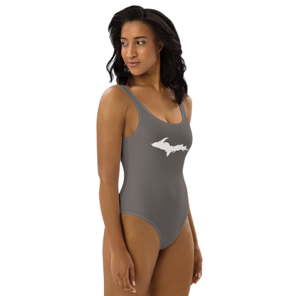 Michigan Upper Peninsula One-Piece Swimsuit (w/ UP Outline) | Warren Tank Grey