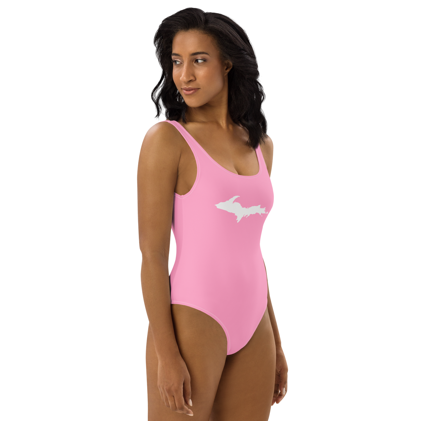 Michigan Upper Peninsula One-Piece Swimsuit (w/ UP Outline) | '67 Caddie Pink