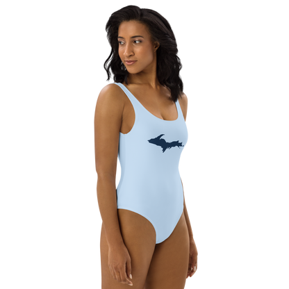 Michigan Upper Peninsula One-Piece Swimsuit (w/ UP Outline) | Light Blue