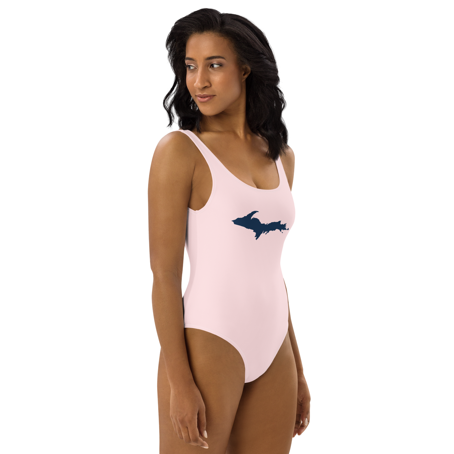 Michigan Upper Peninsula One-Piece Swimsuit (w/ UP Outline) | Pale Pink