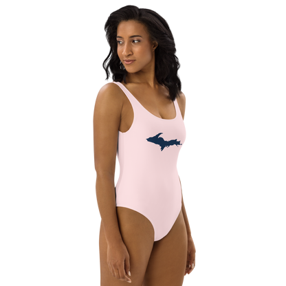 Michigan Upper Peninsula One-Piece Swimsuit (w/ UP Outline) | Pale Pink