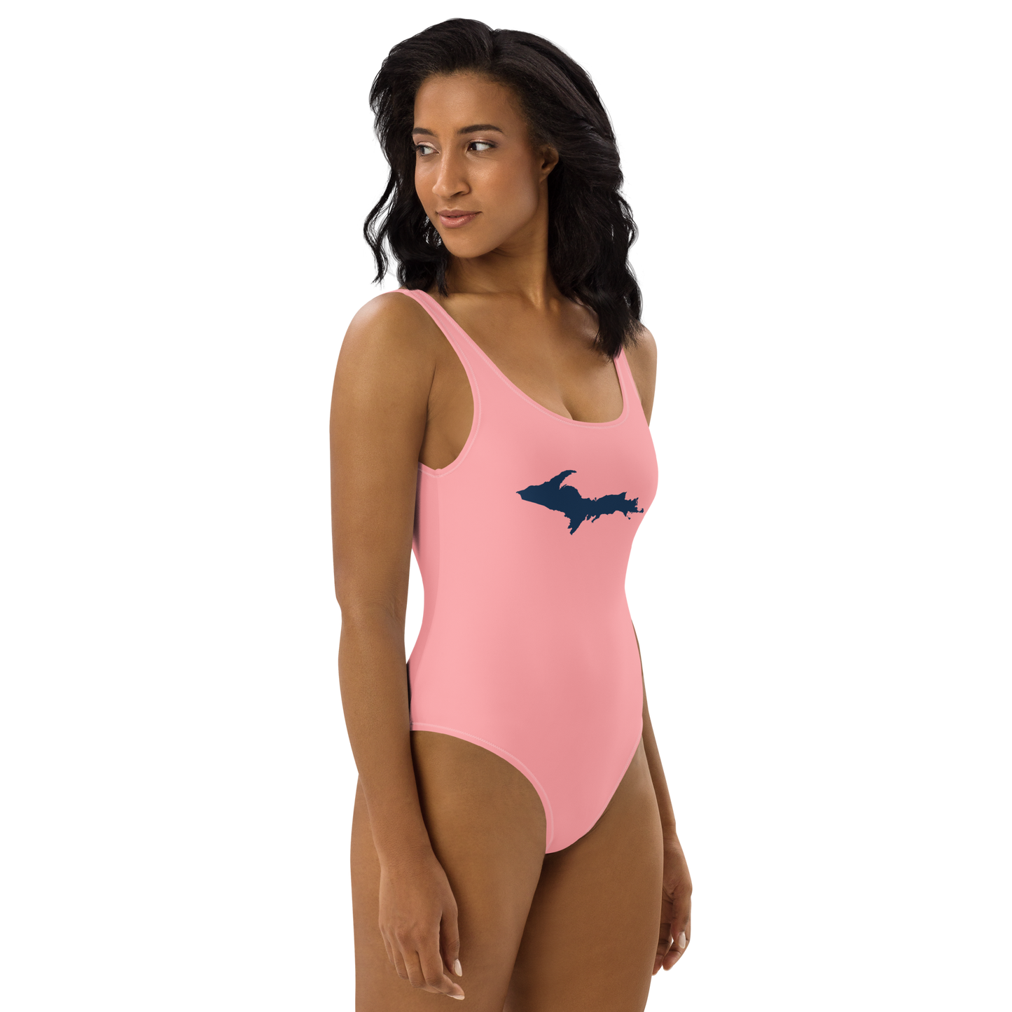 Michigan Upper Peninsula One-Piece Swimsuit (w/ UP Outline) | Strawberry Pink