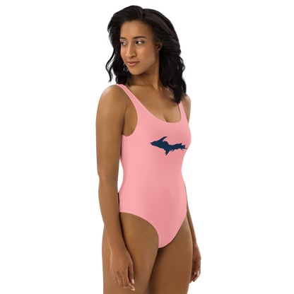 Michigan Upper Peninsula One-Piece Swimsuit (w/ UP Outline) | Strawberry Pink