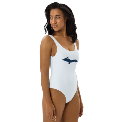 Michigan Upper Peninsula One-Piece Swimsuit (w/ UP Outline) | Gossy White