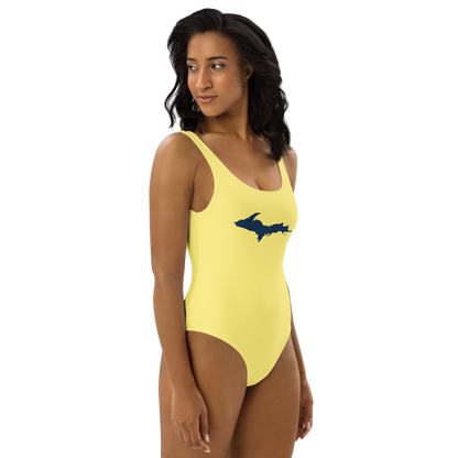 Michigan Upper Peninsula One-Piece Swimsuit (w/ UP Outline) | Cherry Yellow