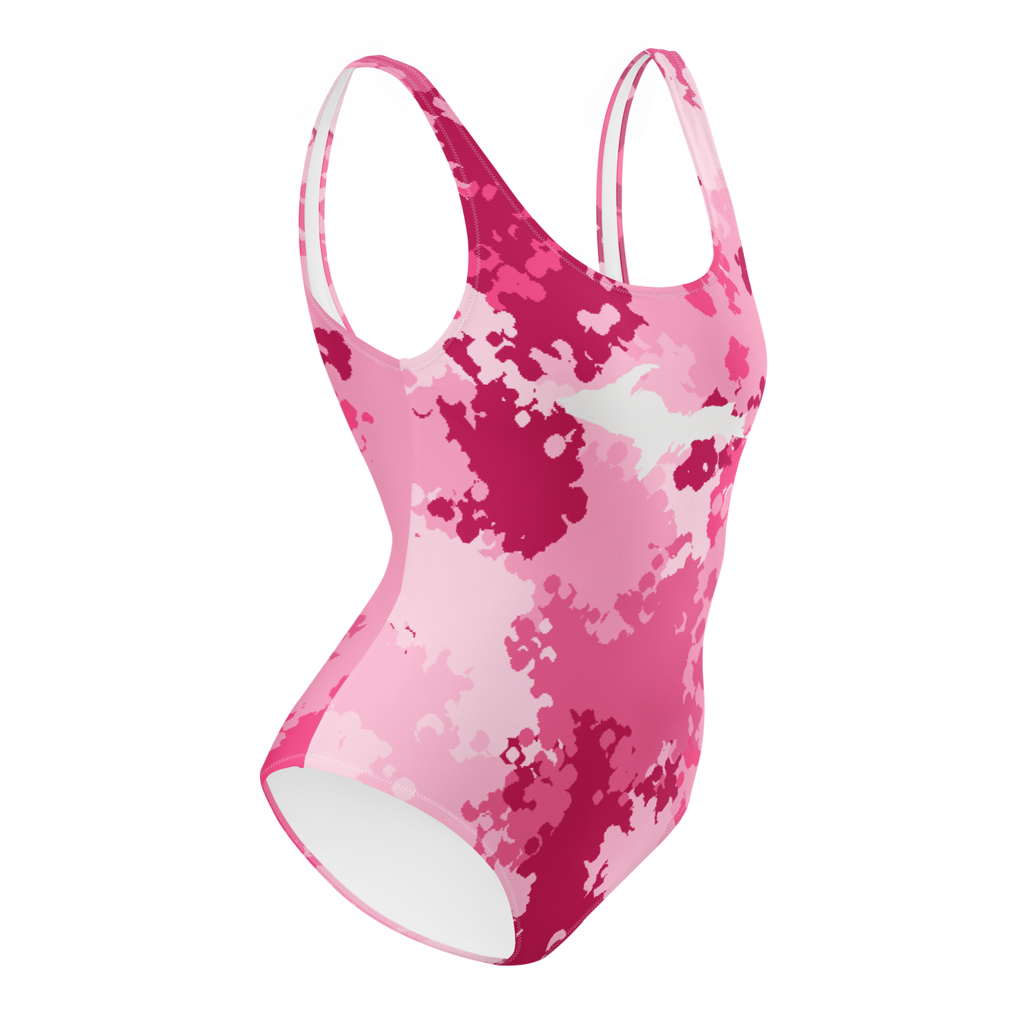 Michigan Upper Peninsula One-Piece Swimsuit (w/ UP Outline) | Pink Camo