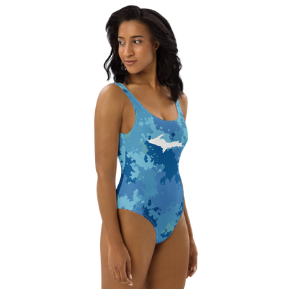 Michigan Upper Peninsula One-Piece Swimsuit (w/ UP Outline) | Great Lakes Camo