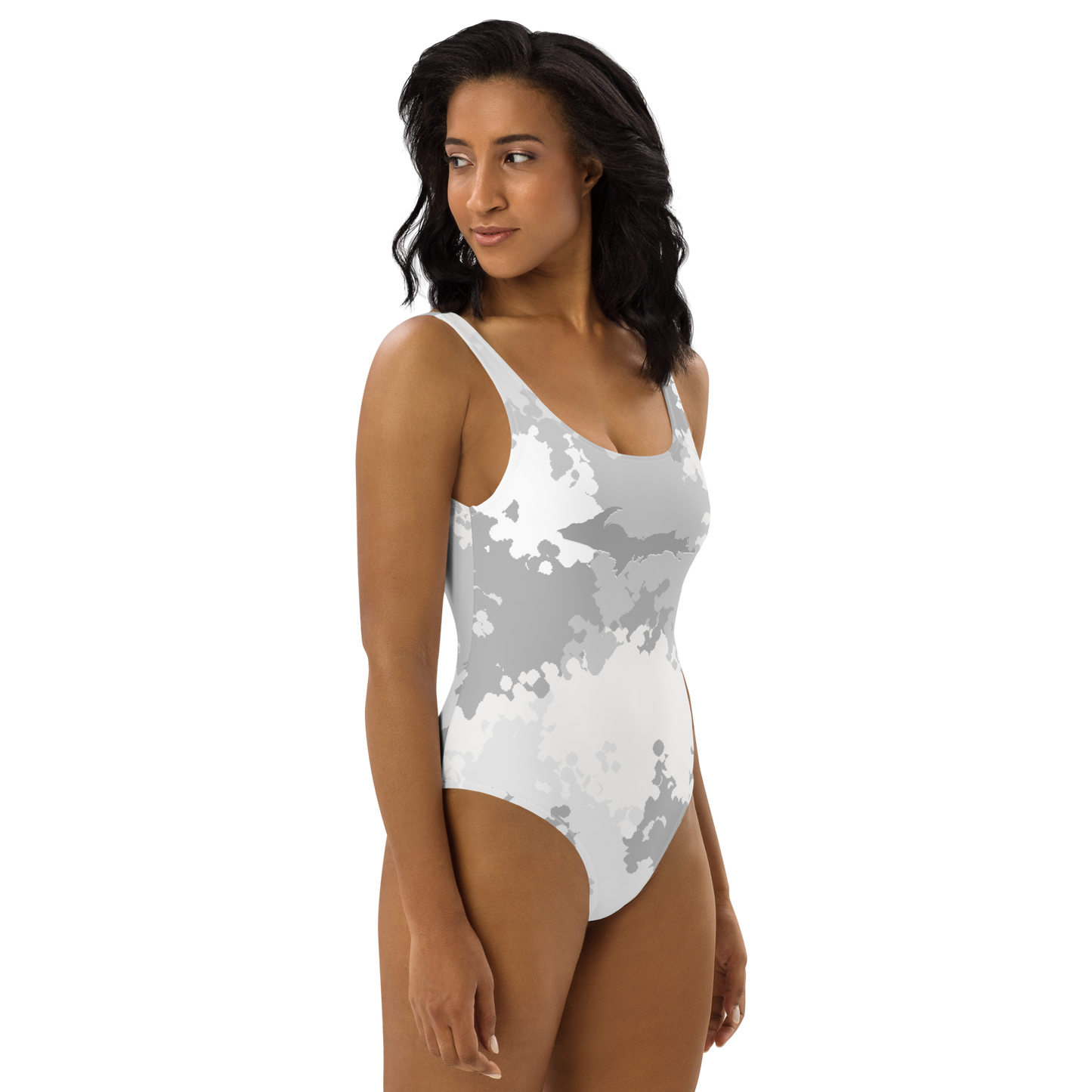 Michigan Upper Peninsula One-Piece Swimsuit (w/ UP Outline) | Snow Camo