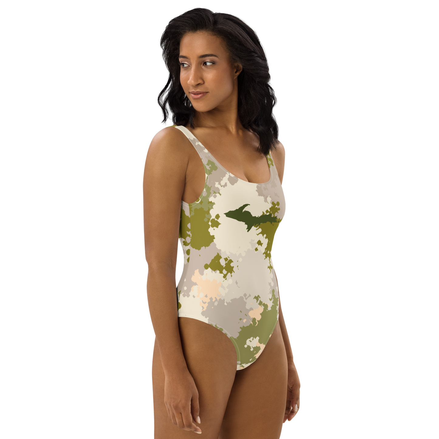 Michigan Upper Peninsula One-Piece Swimsuit (w/ UP Outline) | Army Green