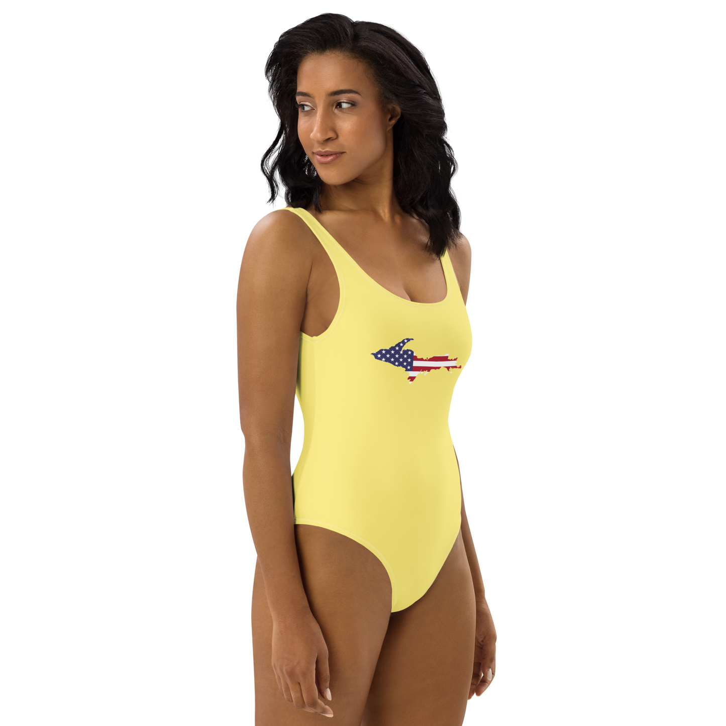 Michigan Upper Peninsula One-Piece Swimsuit (w/ UP USA Flag) | Cherry Yellow