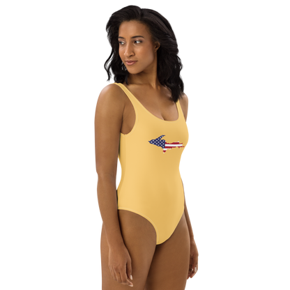 Michigan Upper Peninsula One-Piece Swimsuit (w/ UP USA Flag) | Citrine