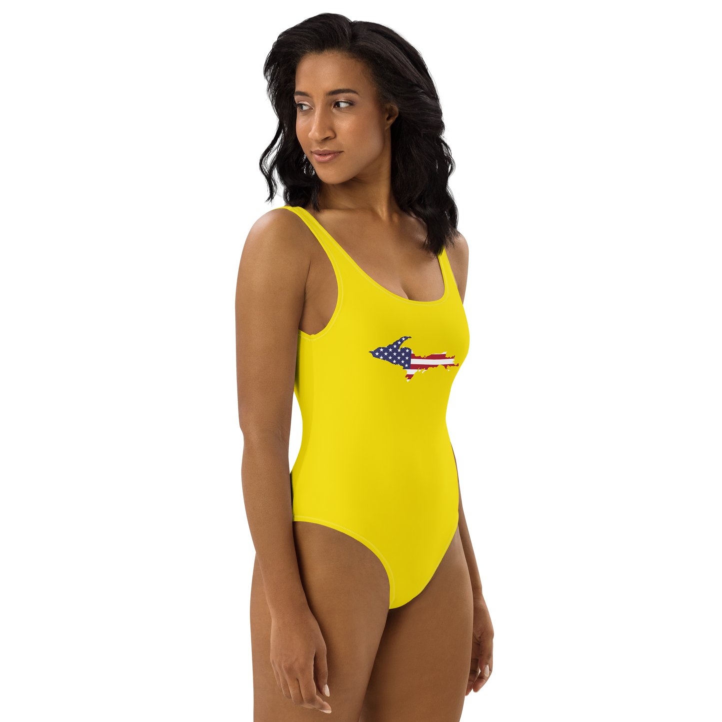 Michigan Upper Peninsula One-Piece Swimsuit (w/ UP USA Flag) | Gadsden Yellow