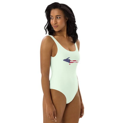 Michigan Upper Peninsula One-Piece Swimsuit (w/ UP USA Flag) | Dew Green