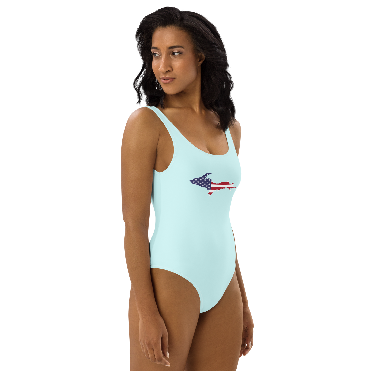 Michigan Upper Peninsula One-Piece Swimsuit (w/ UP USA Flag) | Cyan