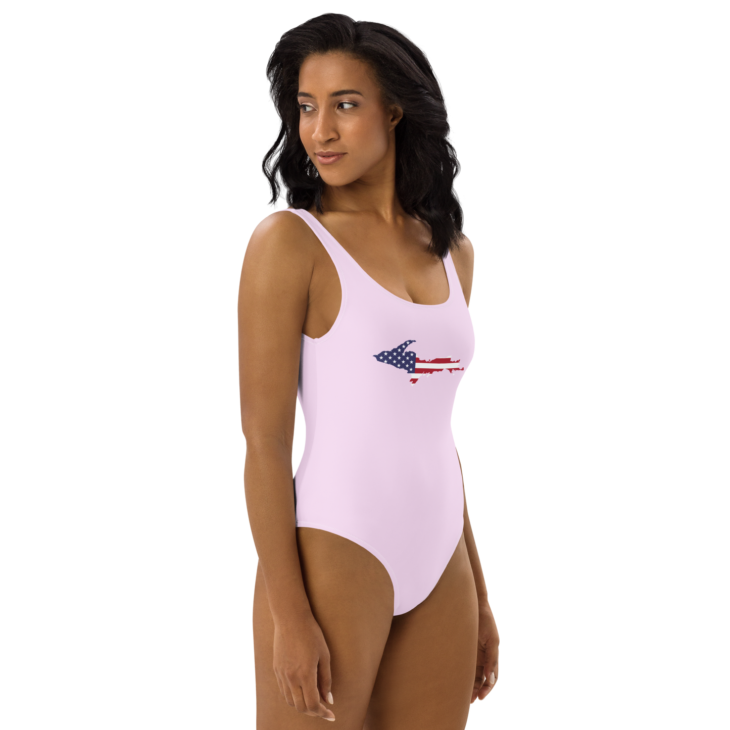 Michigan Upper Peninsula One-Piece Swimsuit (w/ UP USA Flag) | Pale Lavender