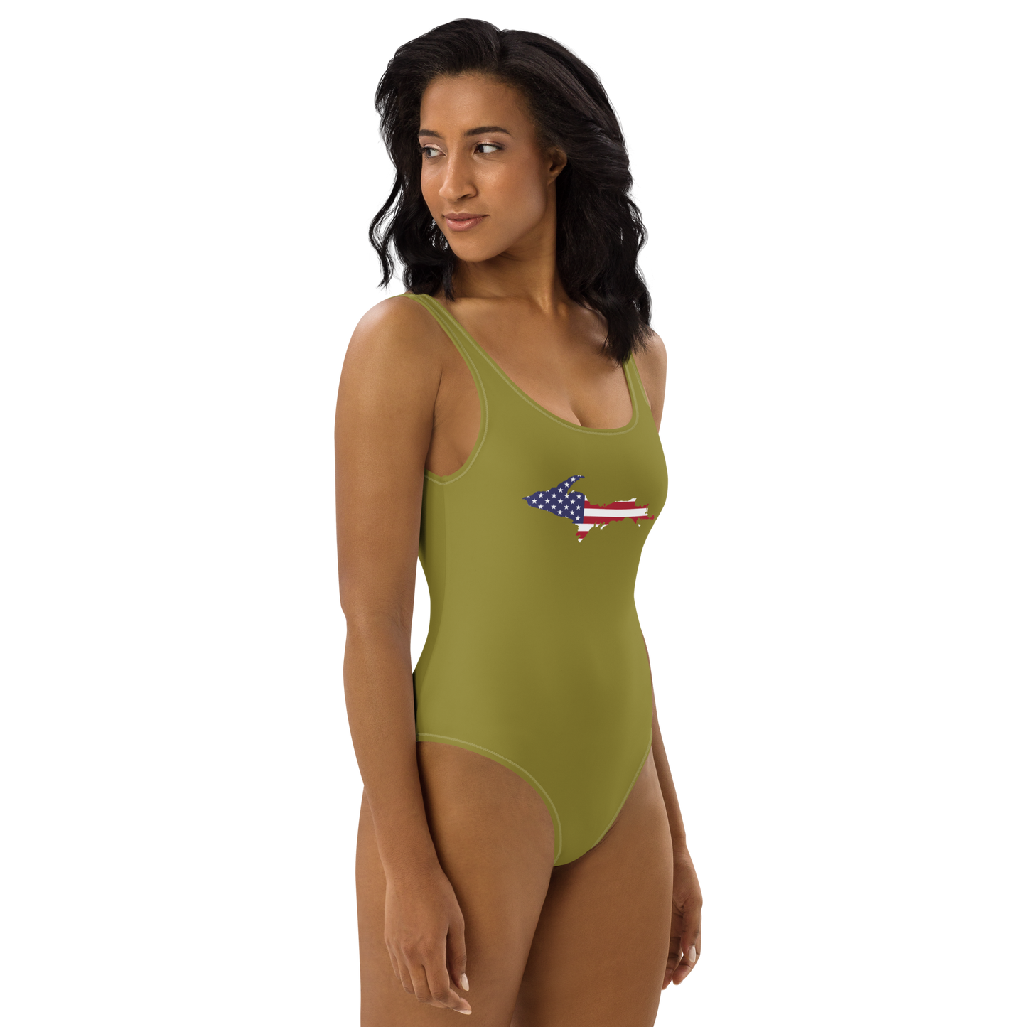 Michigan Upper Peninsula One-Piece Swimsuit (w/ UP USA Flag) | Scrub Gold