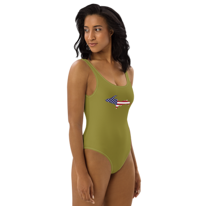 Michigan Upper Peninsula One-Piece Swimsuit (w/ UP USA Flag) | Scrub Gold