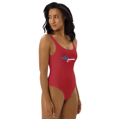 Michigan Upper Peninsula One-Piece Swimsuit (w/ UP USA Flag) | Thimbleberry Red