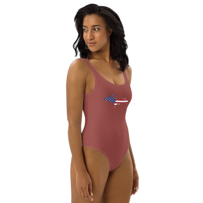 Michigan Upper Peninsula One-Piece Swimsuit (w/ UP USA Flag) | Ore Dock Red