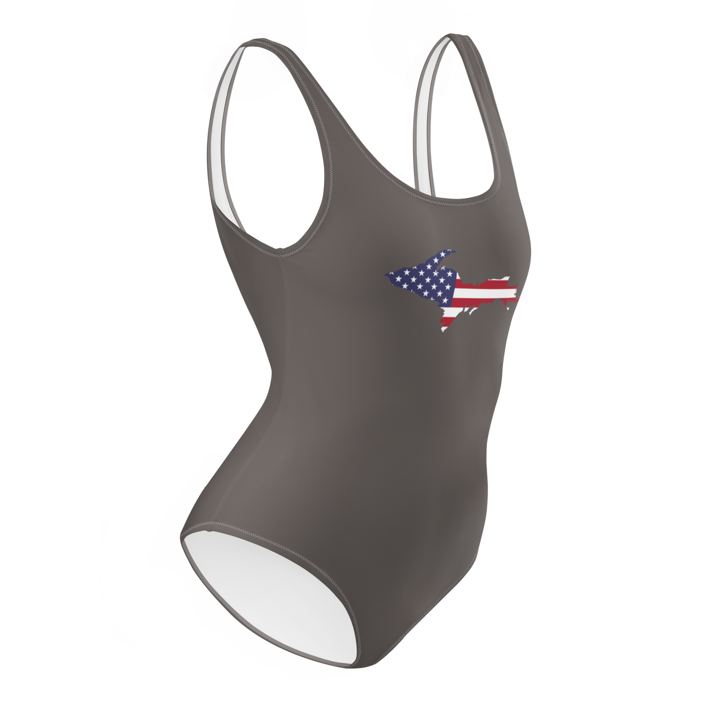 Michigan Upper Peninsula One-Piece Swimsuit (w/ UP USA Flag) | Warren Tank Grey