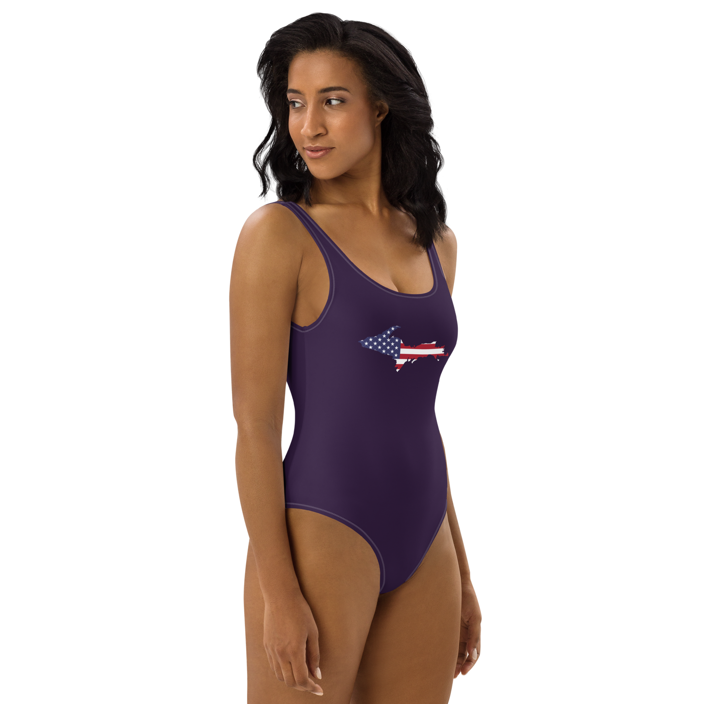 Michigan Upper Peninsula One-Piece Swimsuit (w/ UP USA Flag) | Blackcurrant