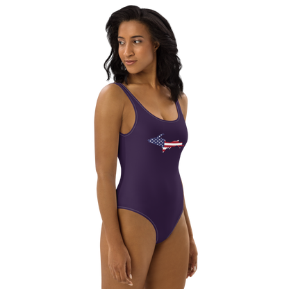 Michigan Upper Peninsula One-Piece Swimsuit (w/ UP USA Flag) | Blackcurrant