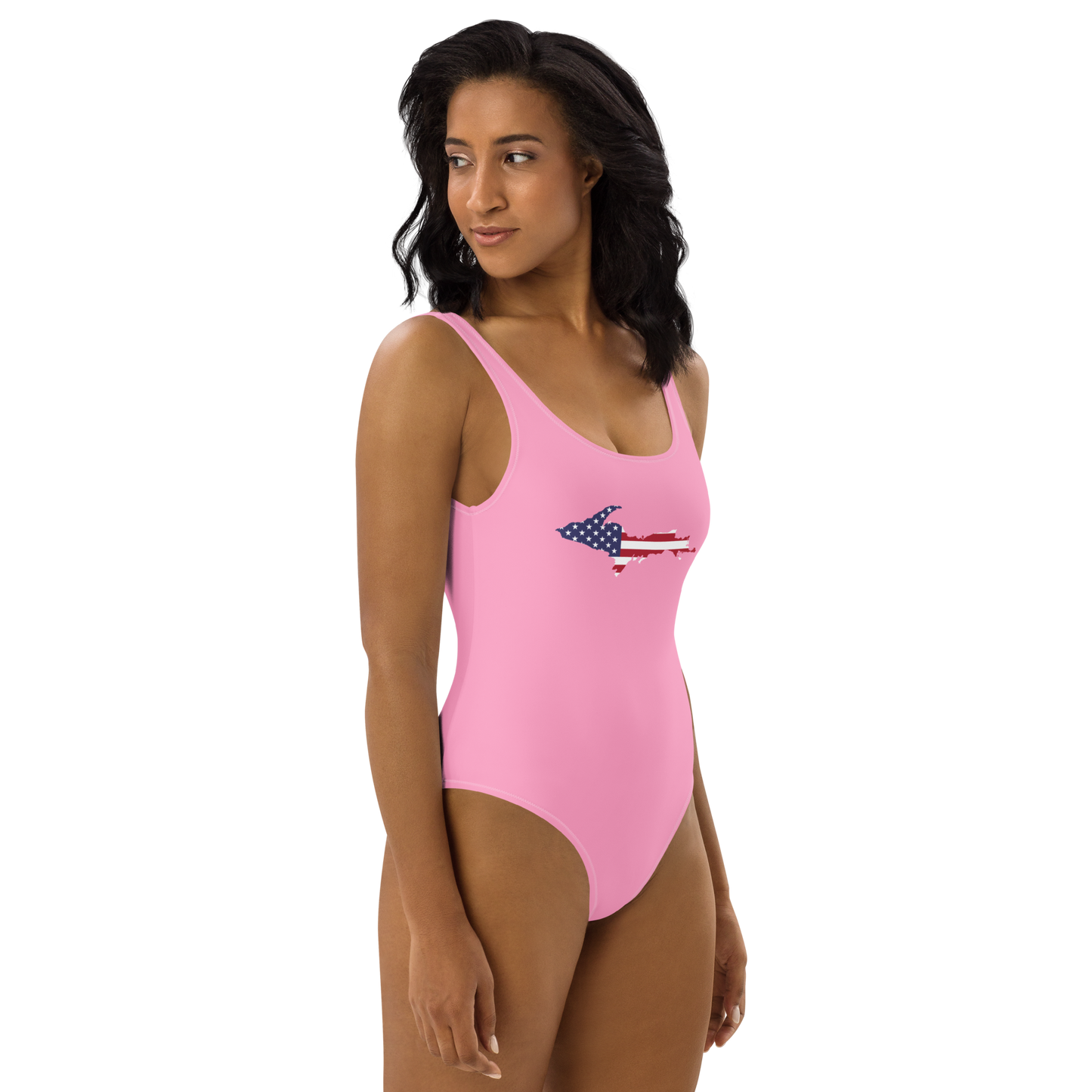 Michigan Upper Peninsula One-Piece Swimsuit (w/ UP USA Flag) | '67 Caddie Pink