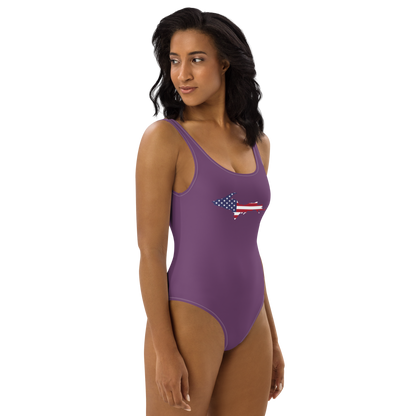 Michigan Upper Peninsula One-Piece Swimsuit (w/ UP USA Flag) | Plum