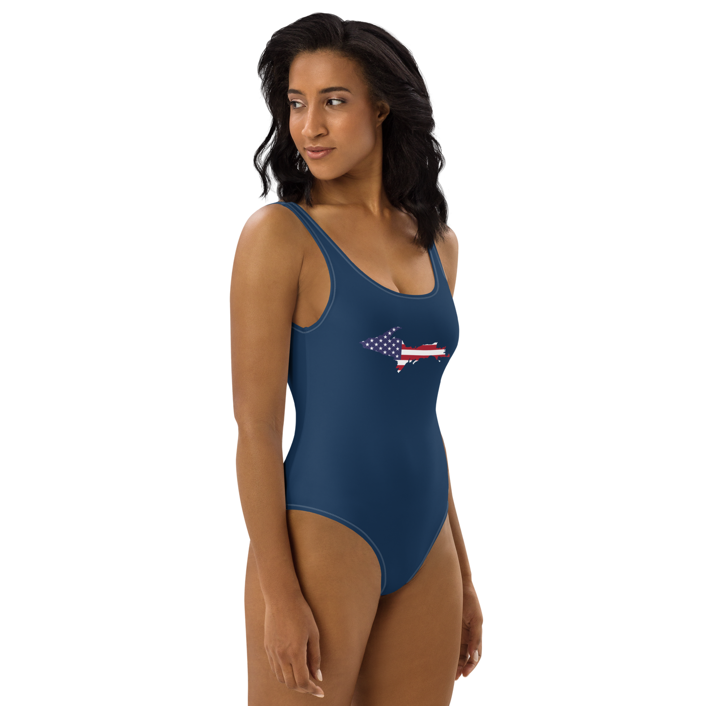 Michigan Upper Peninsula One-Piece Swimsuit (w/ UP USA Flag) | Navy