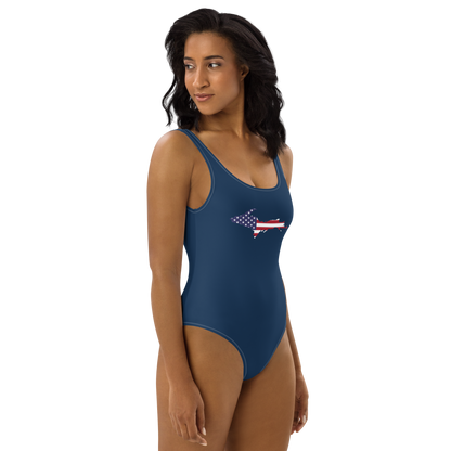 Michigan Upper Peninsula One-Piece Swimsuit (w/ UP USA Flag) | Navy