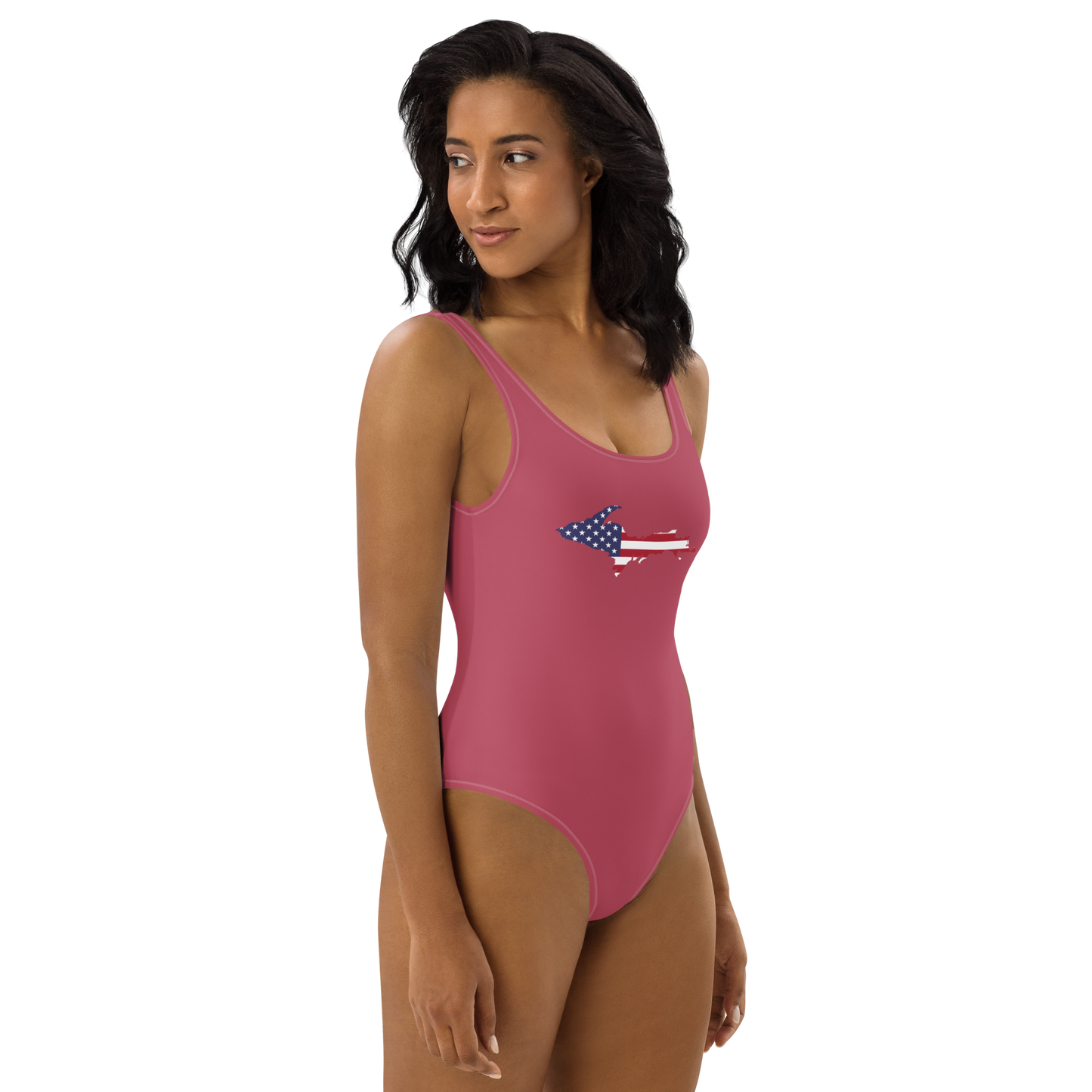 Michigan Upper Peninsula One-Piece Swimsuit (w/ UP USA Flag) | Popstar Pink