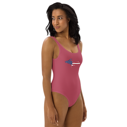 Michigan Upper Peninsula One-Piece Swimsuit (w/ UP USA Flag) | Popstar Pink