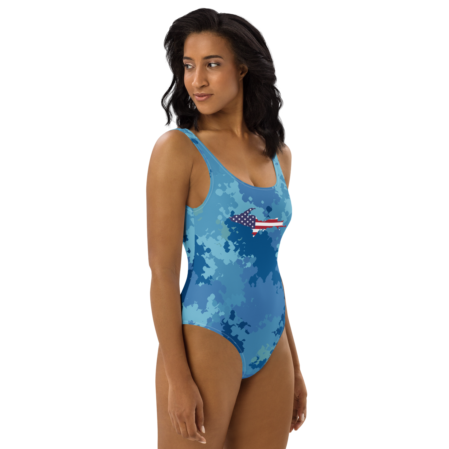 Michigan Upper Peninsula One-Piece Swimsuit (w/ UP USA Flag) | Great Lakes Camo