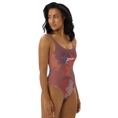 Michigan Upper Peninsula One-Piece Swimsuit (w/ UP USA Flag) | Ore Dock Red