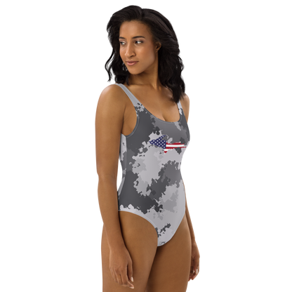 Michigan Upper Peninsula One-Piece Swimsuit (w/ UP USA Flag) | Iron Ore Camo