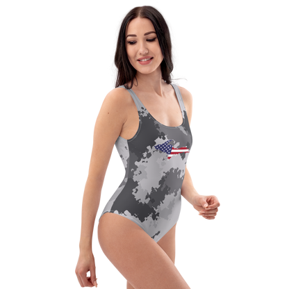 Michigan Upper Peninsula One-Piece Swimsuit (w/ UP USA Flag) | Iron Ore Camo