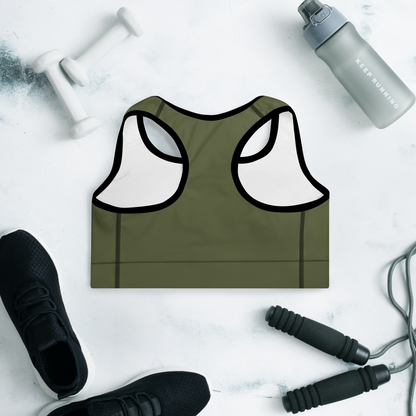 Michigan Upper Peninsula Padded Sports Bra (w/ UP USA Flag Outline) | Army Green