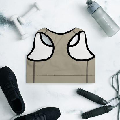 Michigan Upper Peninsula Padded Sports Bra (w/ UP Outline) | Petoskey Stone Beige