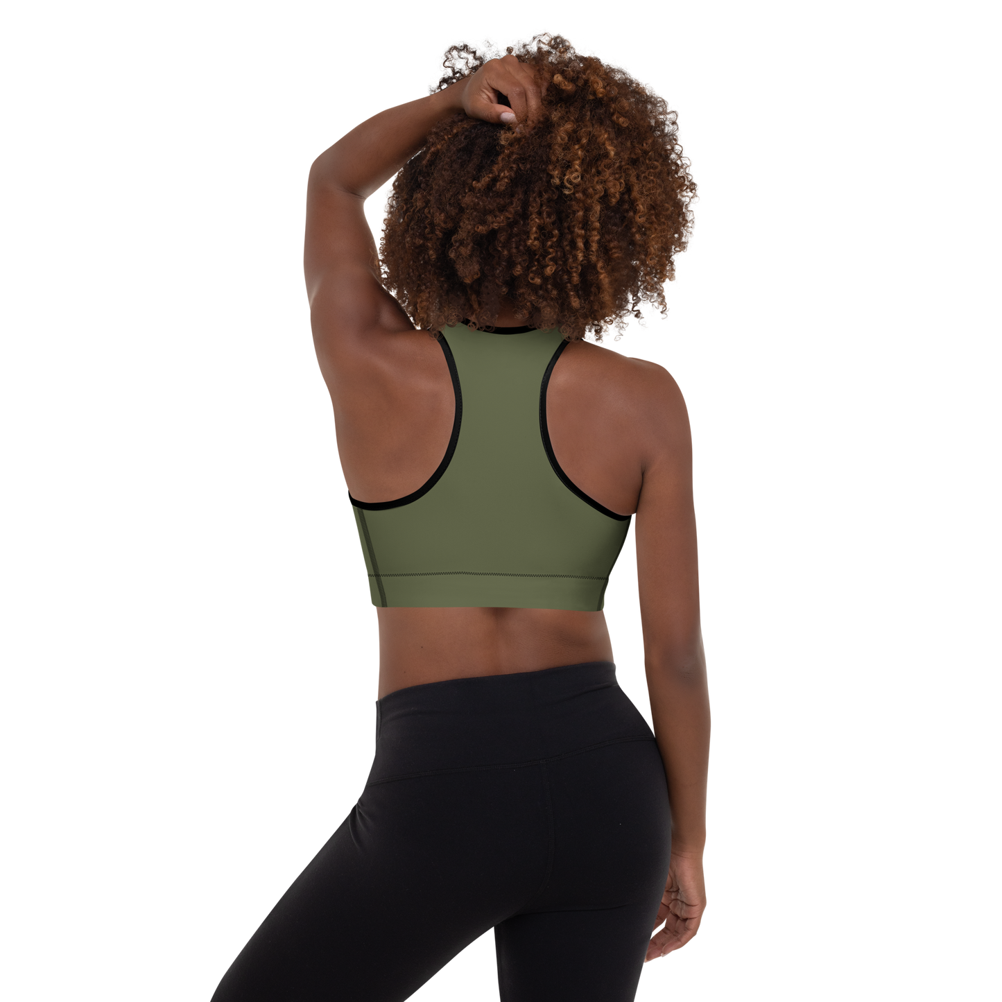 Michigan Upper Peninsula Padded Sports Bra (w/ UP Outline) | Army Green