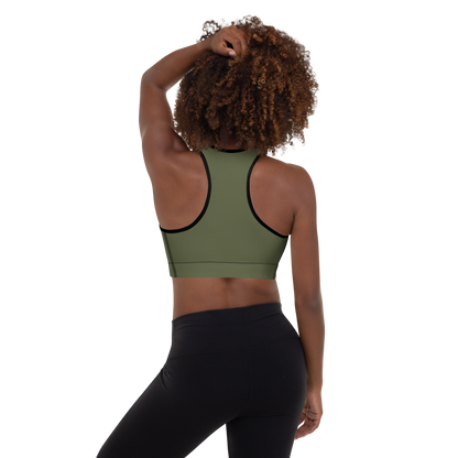 Michigan Upper Peninsula Padded Sports Bra (w/ UP Outline) | Army Green