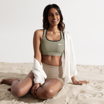 Michigan Upper Peninsula Padded Sports Bra (w/ UP Outline) | Petoskey Stone Beige