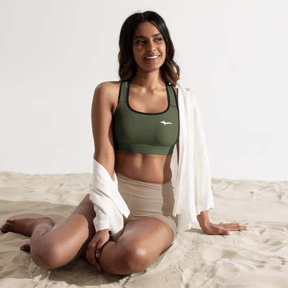 Michigan Upper Peninsula Padded Sports Bra (w/ UP Outline) | Army Green